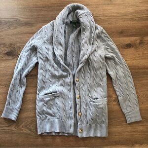 Ralph Lauren Cardigan Gray Cable Knit Cottagecore Baby Blue